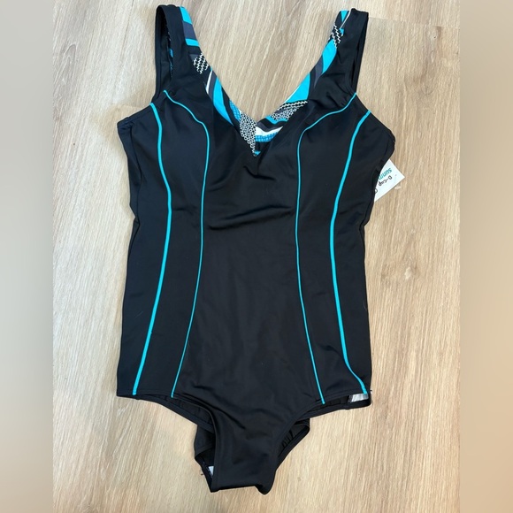 Sunmarin Womans 18 D Black and Blue One-Piece Swimsuit NWT - Picture 1 of 10
